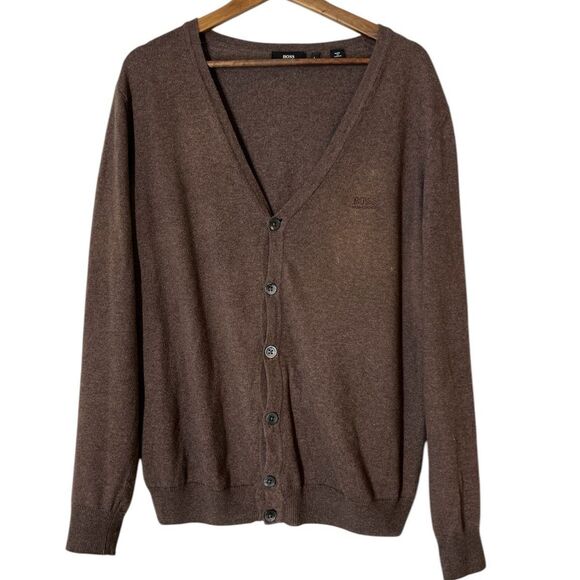 Hugo Boss Brown Wool Blend Button Up Cardigan Mens Sz L Preppy Grandpacore - Picture 1 of 8